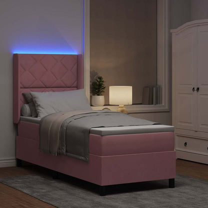 Letto a molle con materasso con led Rosa 80 x 200 cm Velluto