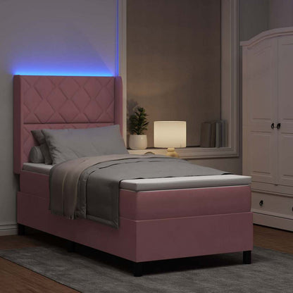 Letto a molle con materasso con led Rosa 90 x 190 cm Velluto