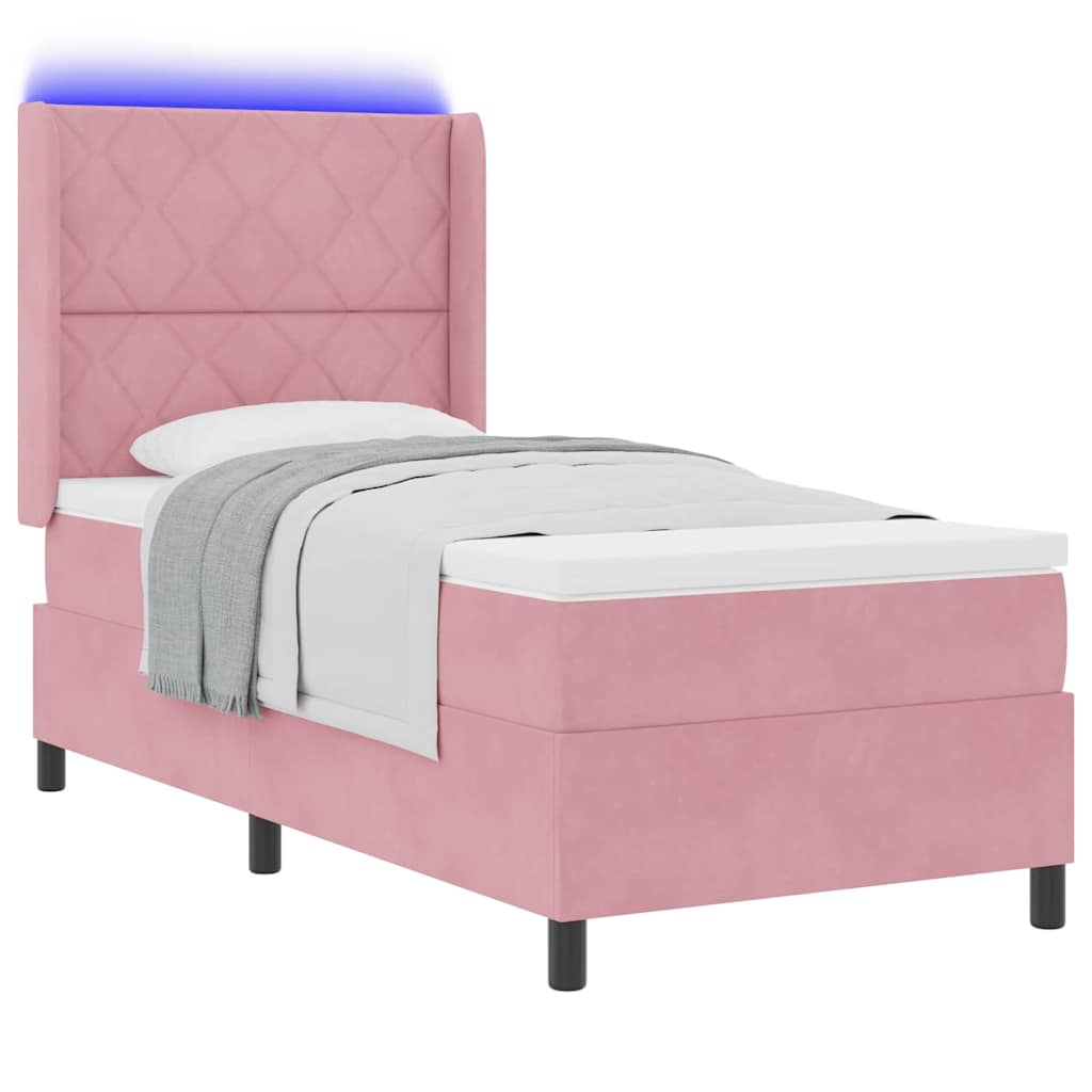 Letto a molle con materasso con led Rosa 90 x 190 cm Velluto