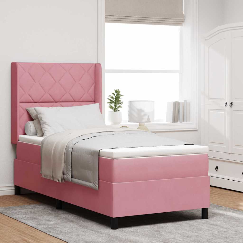 Letto a molle con materasso con led Rosa 90 x 200 cm Velluto