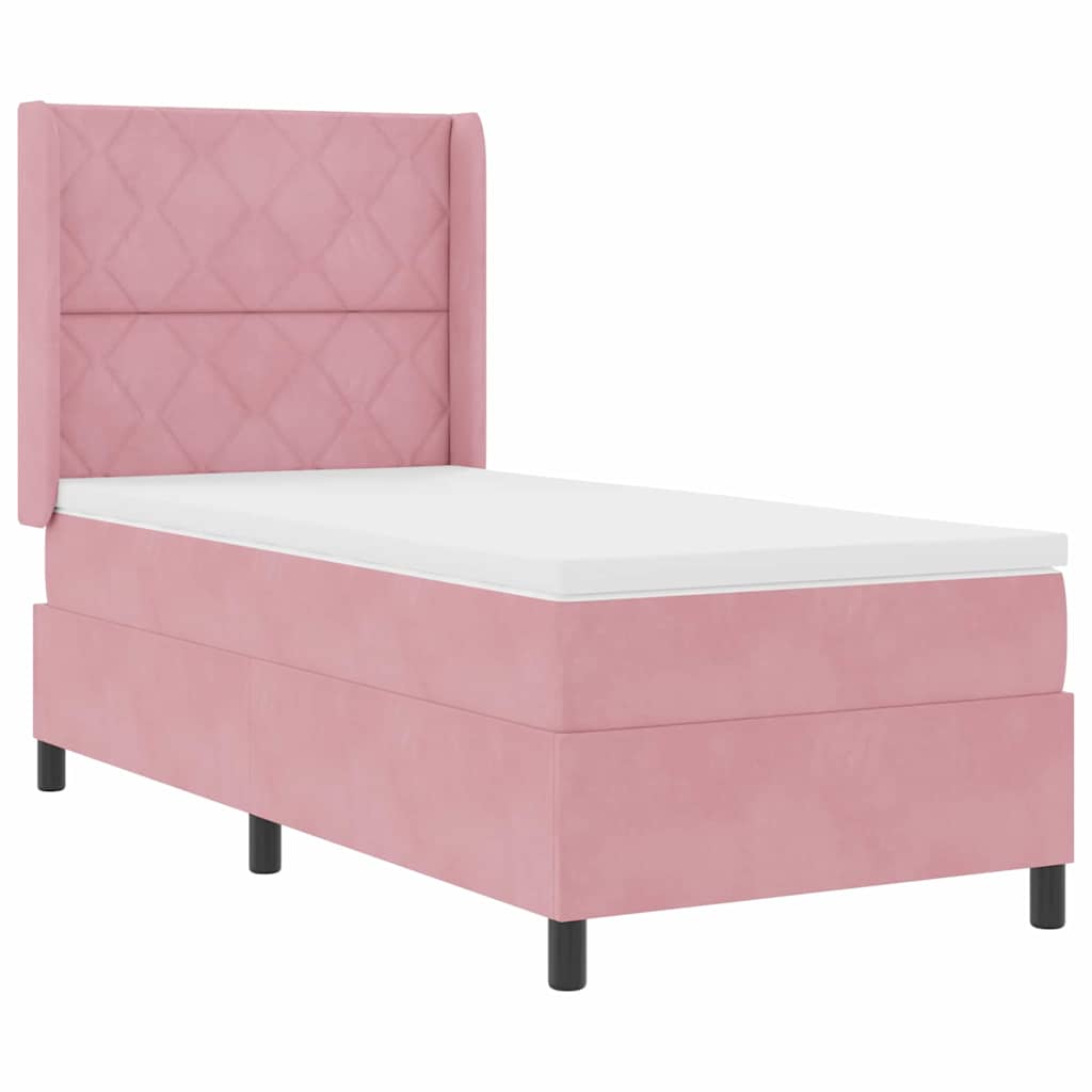 Letto a molle con materasso con led Rosa 90 x 200 cm Velluto
