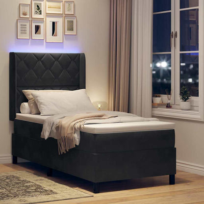 Letto a molle con materasso con led Nero 100 x 200 cm Velluto