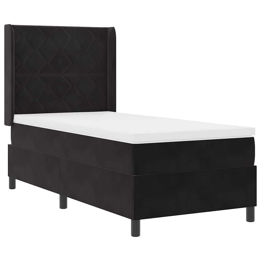 Letto a molle con materasso con led Nero 100 x 200 cm Velluto