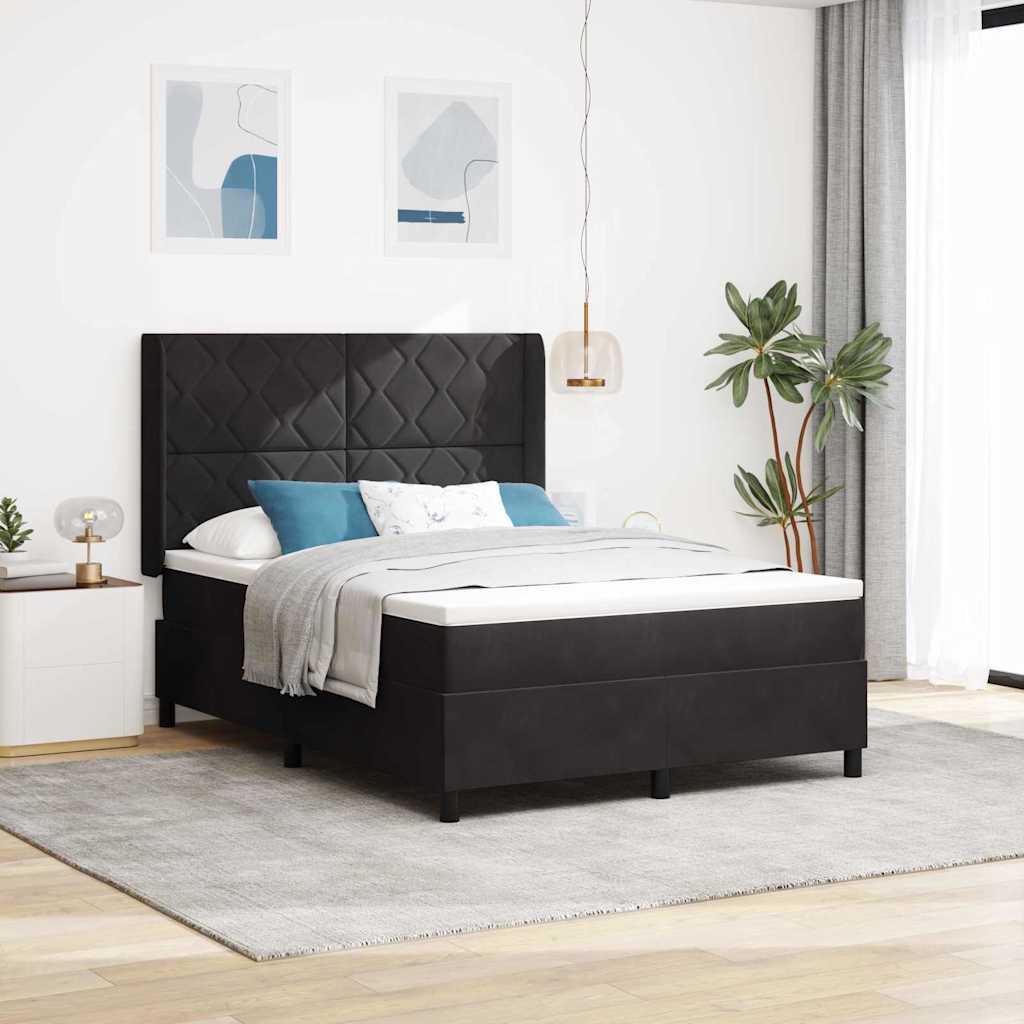 Letto a molle con materasso con led Nero 140 x 200 cm Velluto