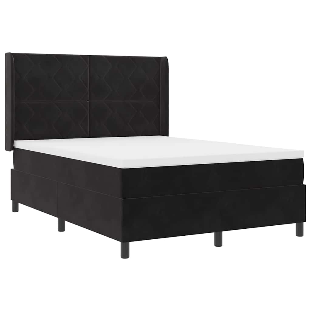 Letto a molle con materasso con led Nero 140 x 200 cm Velluto