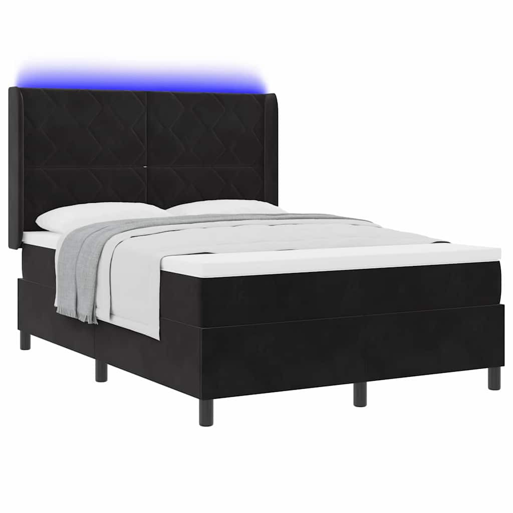 Letto a molle con materasso con led Nero 140 x 200 cm Velluto