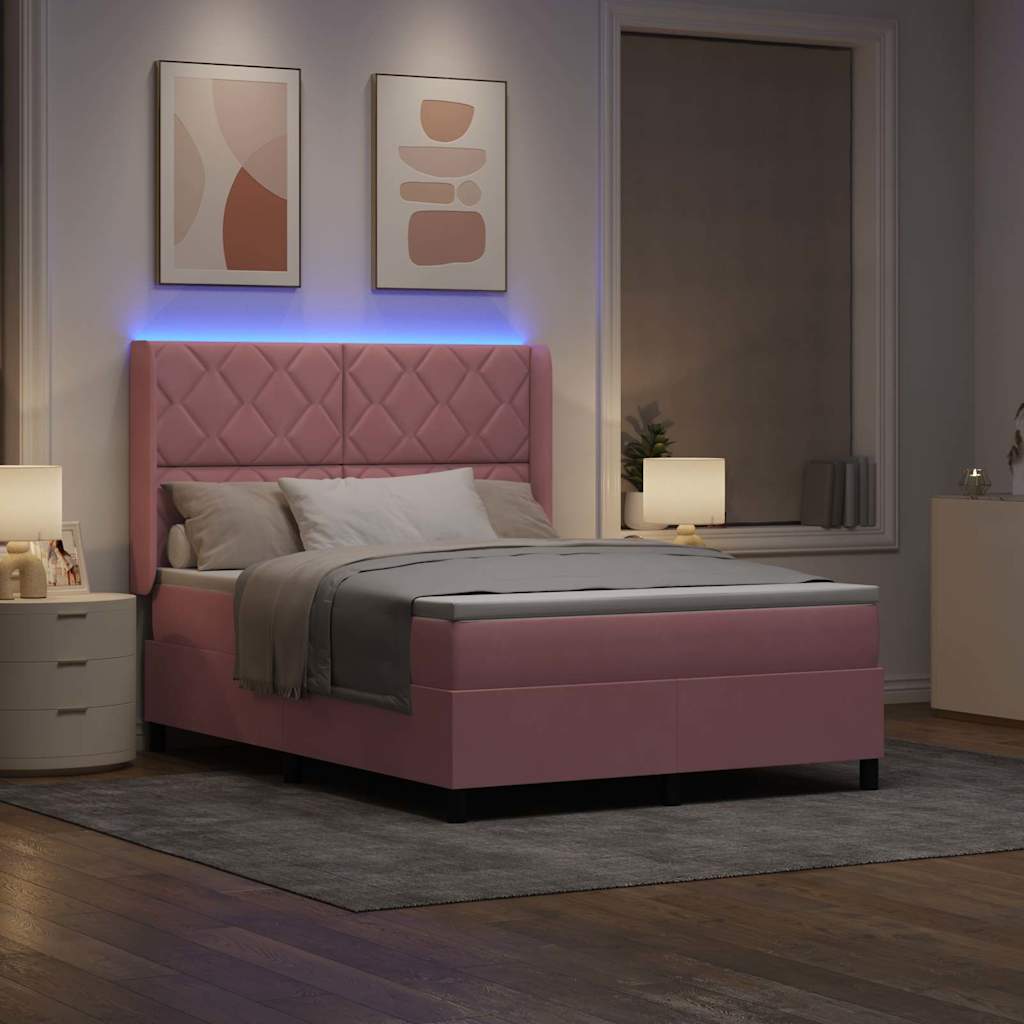 Letto a molle con materasso con led Rosa 160 x 200 cm Velluto