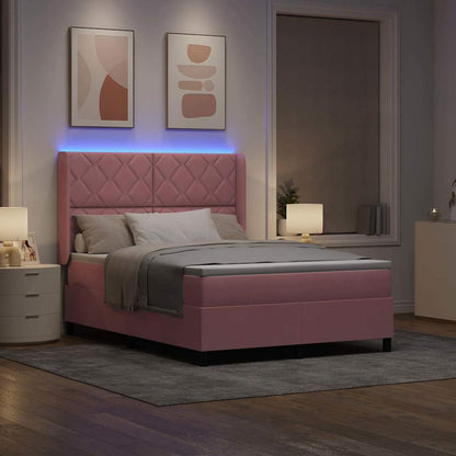 Letto a molle con materasso con led Rosa 160 x 200 cm Velluto
