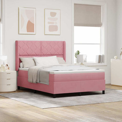 Letto a molle con materasso con led Rosa 160 x 200 cm Velluto