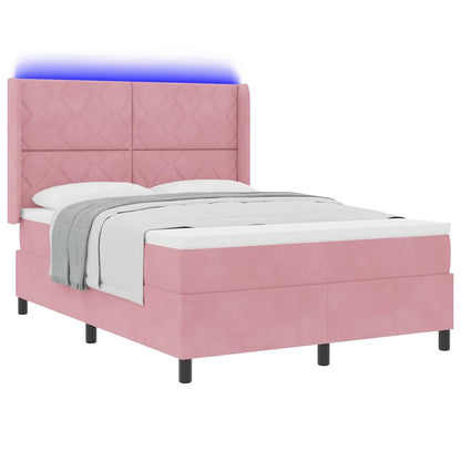 Letto a molle con materasso con led Rosa 160 x 200 cm Velluto