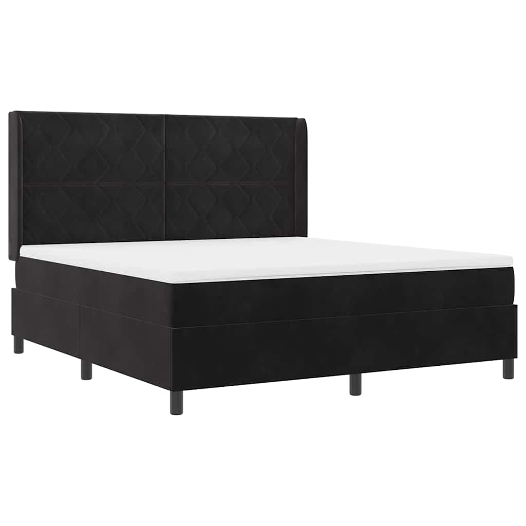 Letto a molle con materasso con led Nero 180 x 200 cm Velluto