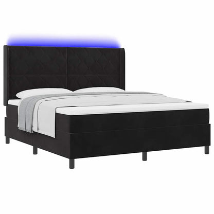 Letto a molle con materasso con led Nero 180 x 200 cm Velluto
