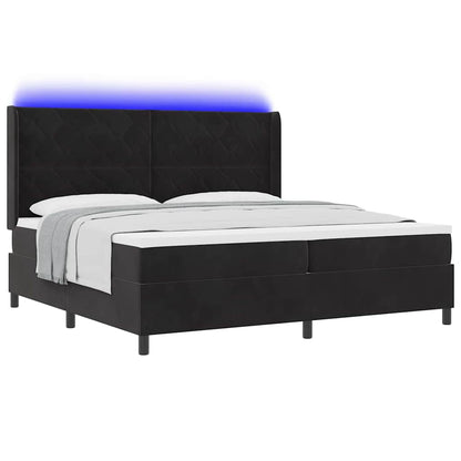 Letto a molle con materasso con led Nero 200 x 200 cm Velluto