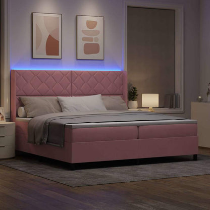 Letto a molle con materasso con led Rosa 200 x 200 cm Velluto
