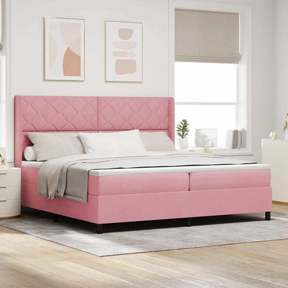 Letto a molle con materasso con led Rosa 200 x 200 cm Velluto