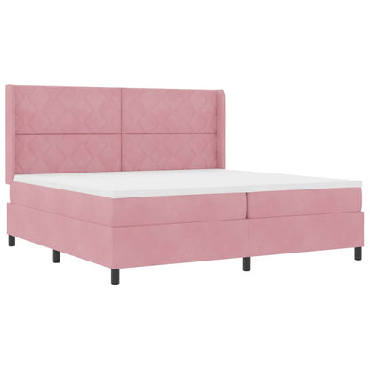 Letto a molle con materasso con led Rosa 200 x 200 cm Velluto