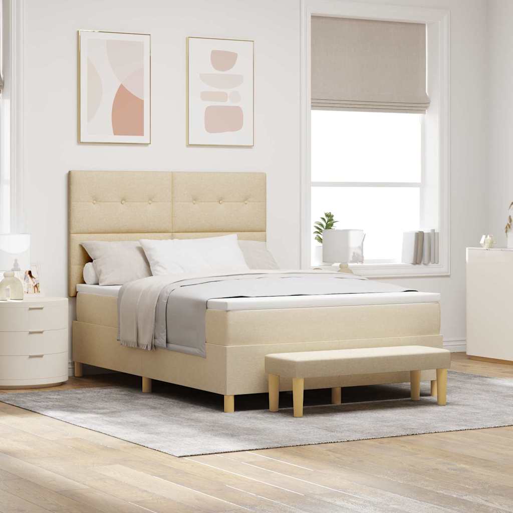 Letto a molle con materasso Crema 140 x 190 cm Tessuto