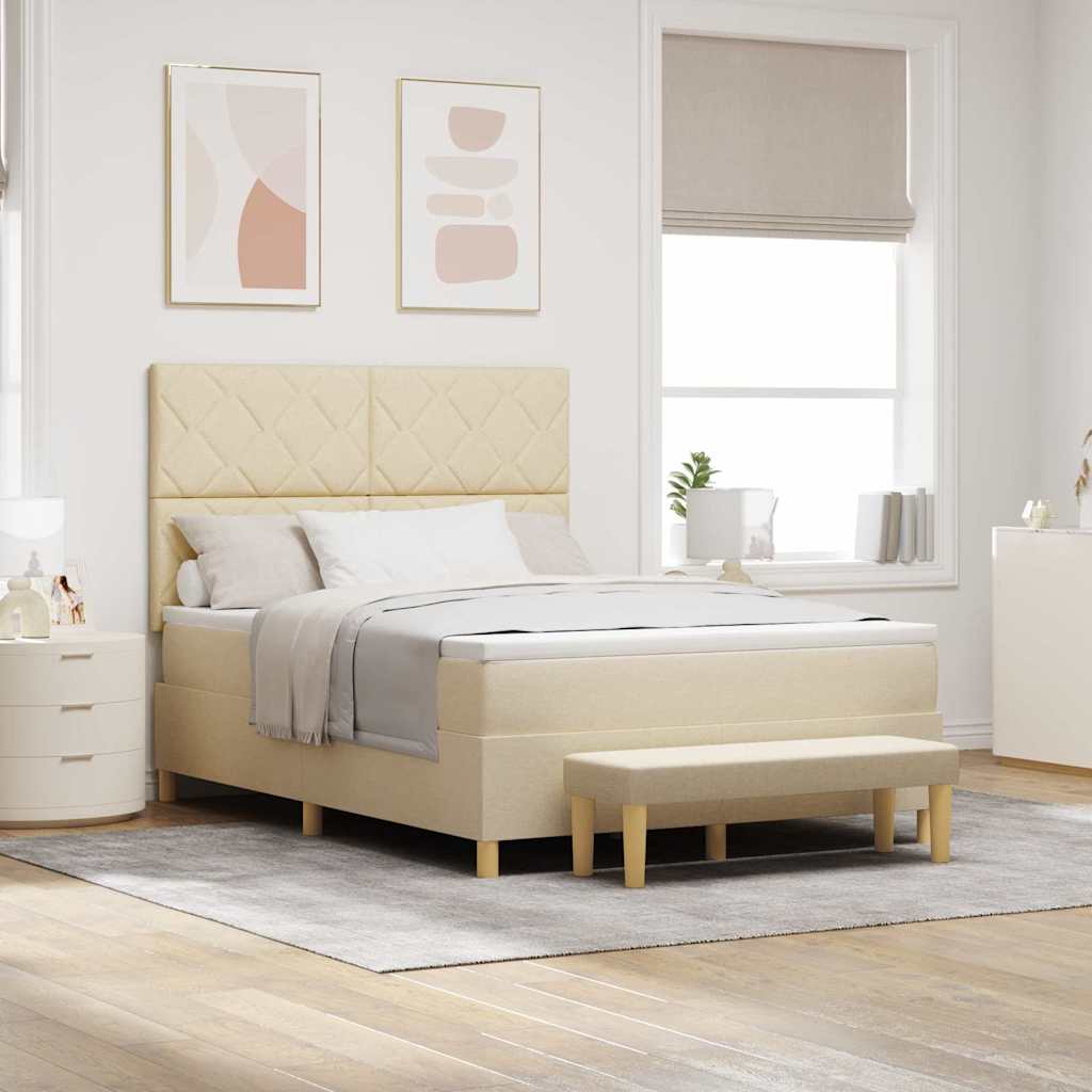Letto a molle con materasso Crema 160 x 200 cm Tessuto