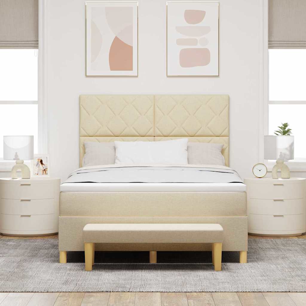 Letto a molle con materasso Crema 160 x 200 cm Tessuto