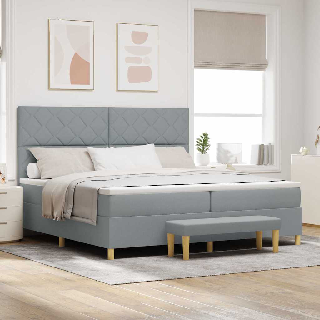 Letto a molle con materasso Grigio chiaro 200 x 200 cm Tessuto