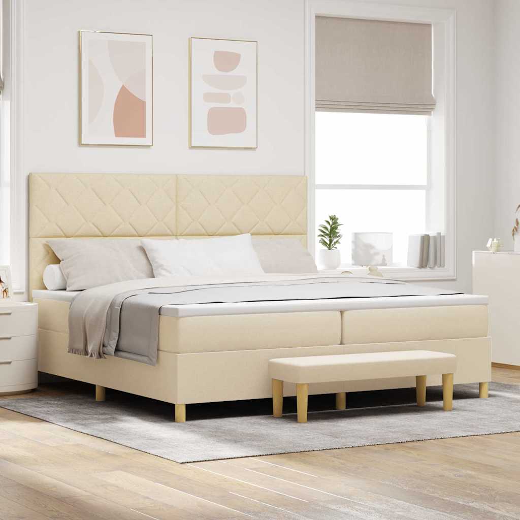 Letto a molle con materasso Crema 200 x 200 cm Tessuto