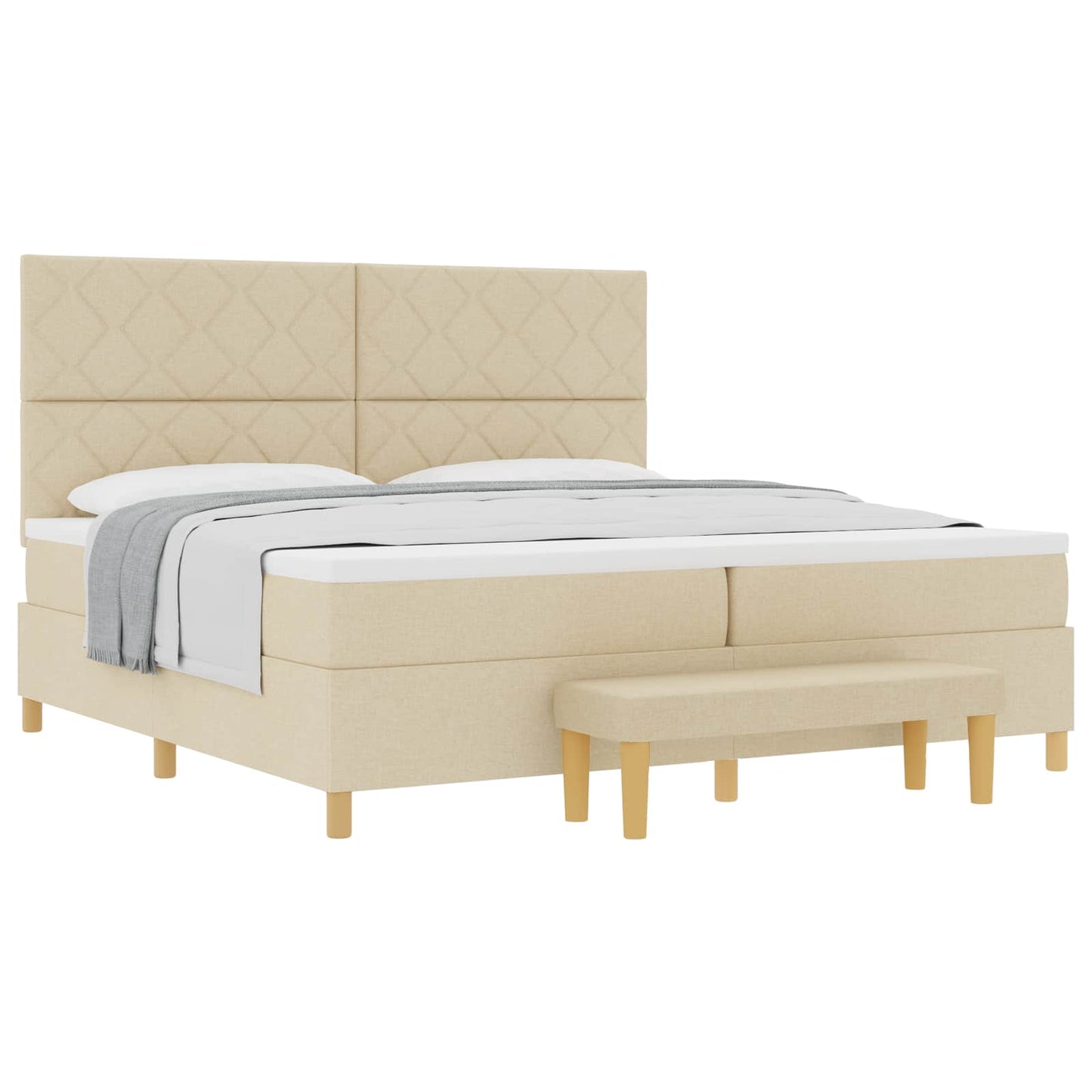 Letto a molle con materasso Crema 200 x 200 cm Tessuto