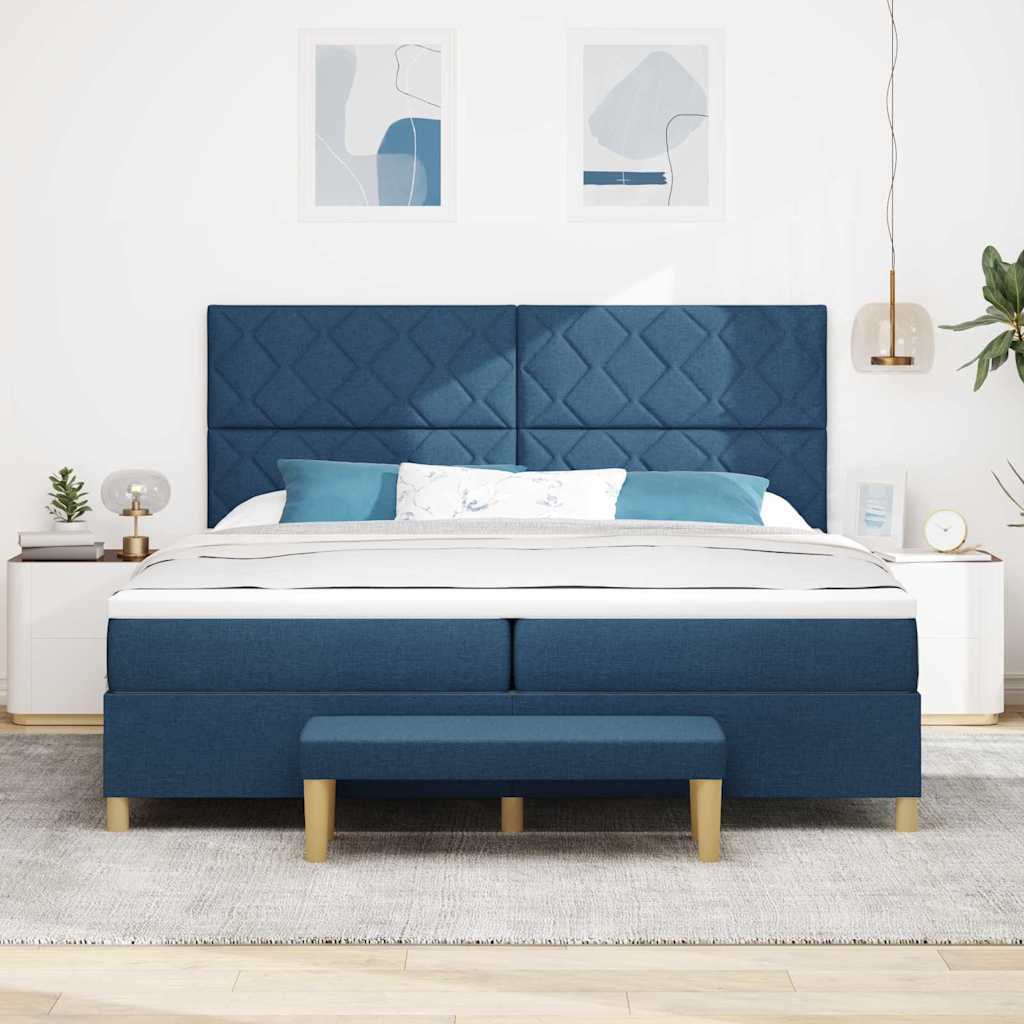 Letto a molle con materasso Blu 200 x 200 cm Tessuto
