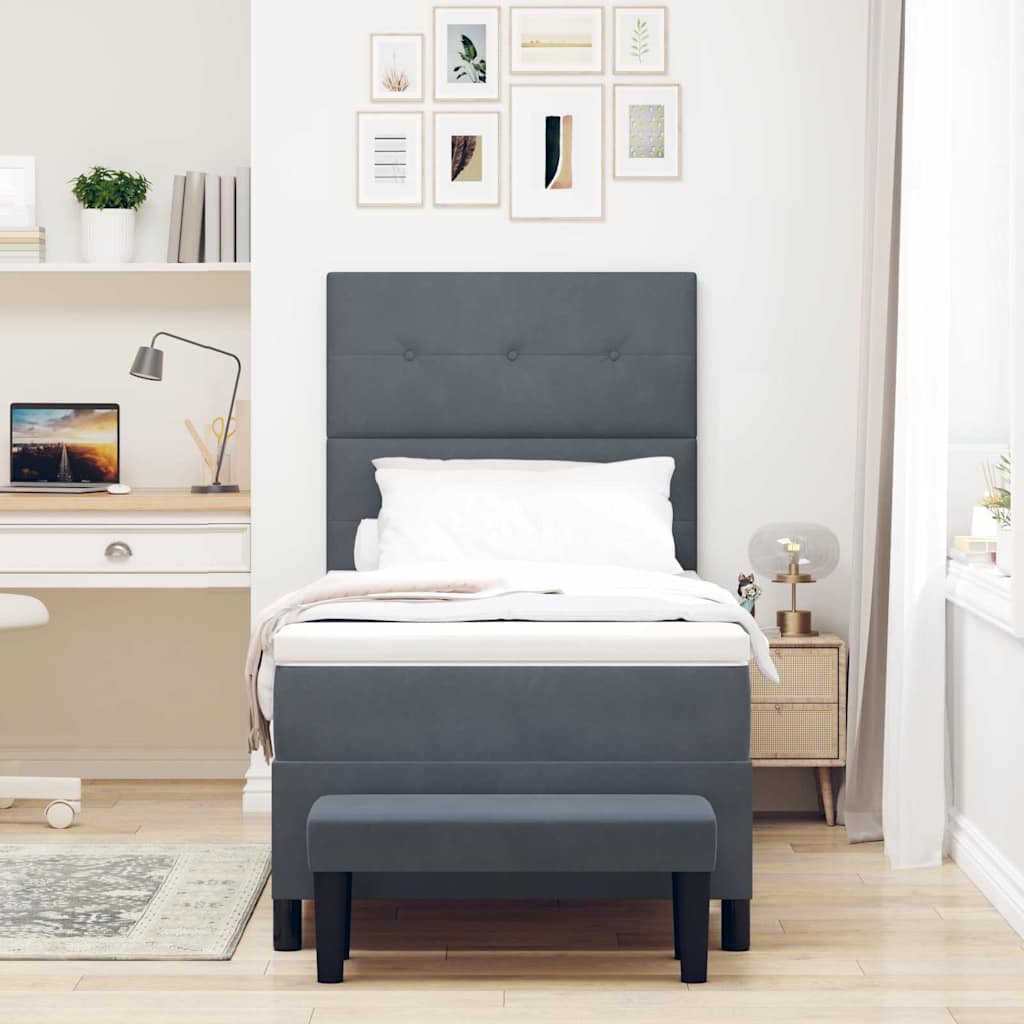 Letto a molle con materasso Grigio scuro 80 x 200 cm Velluto