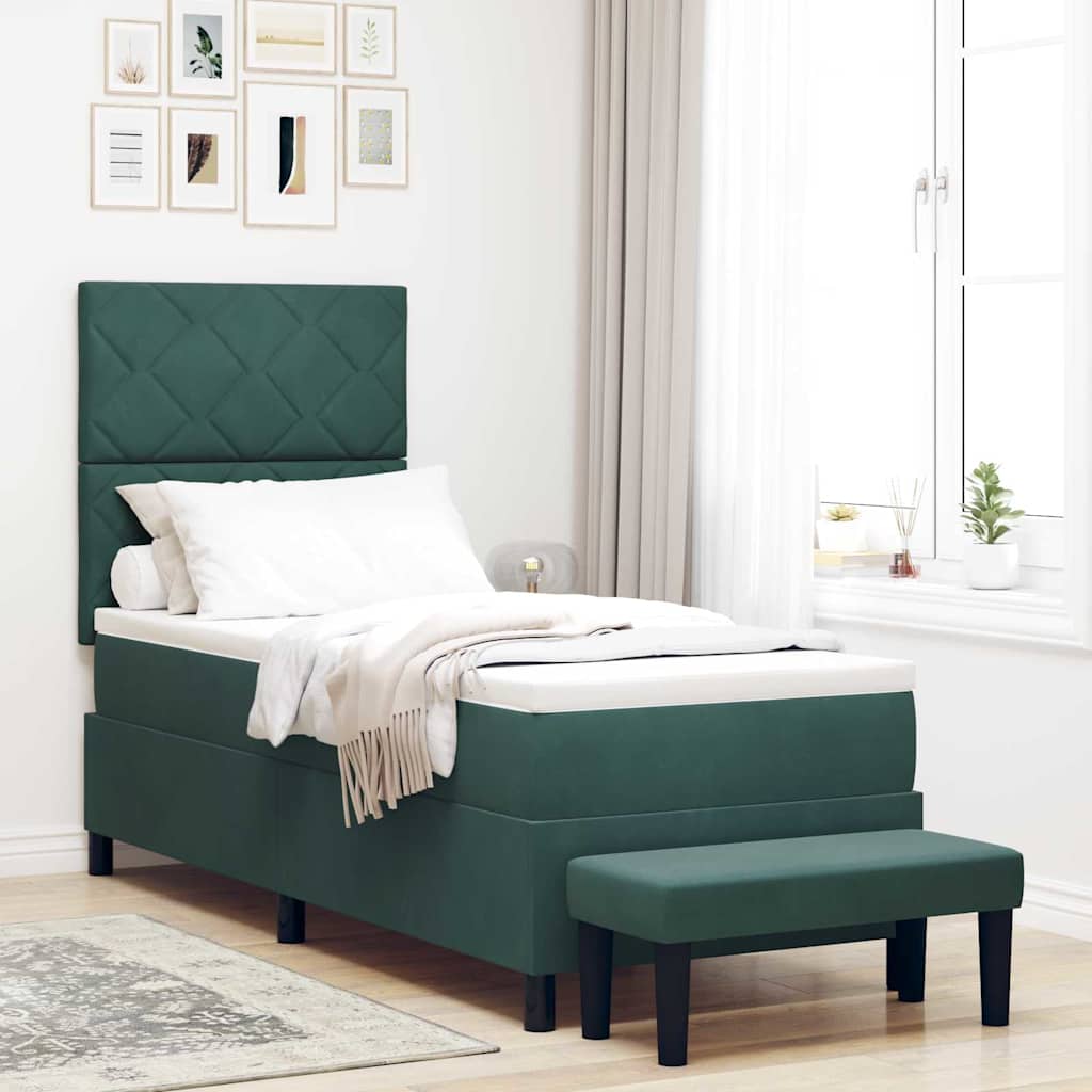 Letto a molle con materasso Verde scuro 80 x 200 cm Velluto