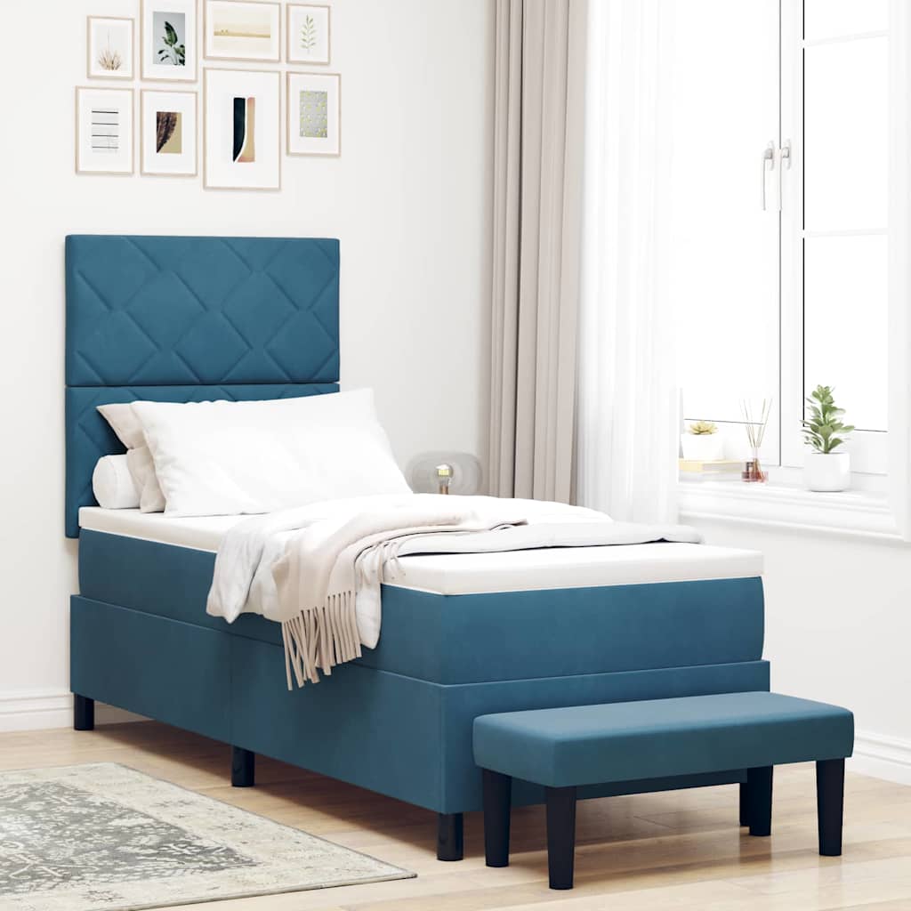 Letto a molle con materasso Blu scuro 80 x 200 cm Velluto