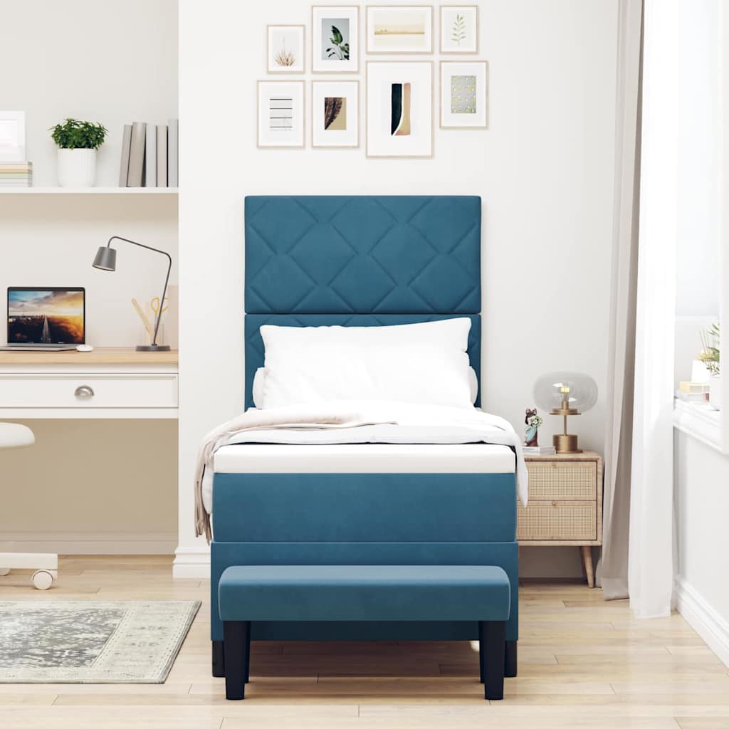 Letto a molle con materasso Blu scuro 80 x 200 cm Velluto