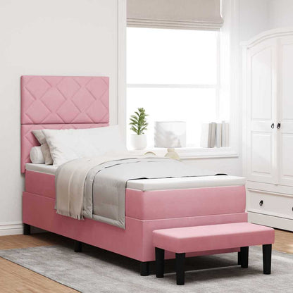 Letto a molle con materasso Rosa 80 x 200 cm Velluto