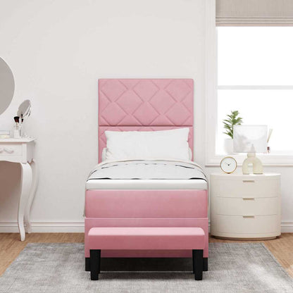 Letto a molle con materasso Rosa 80 x 200 cm Velluto