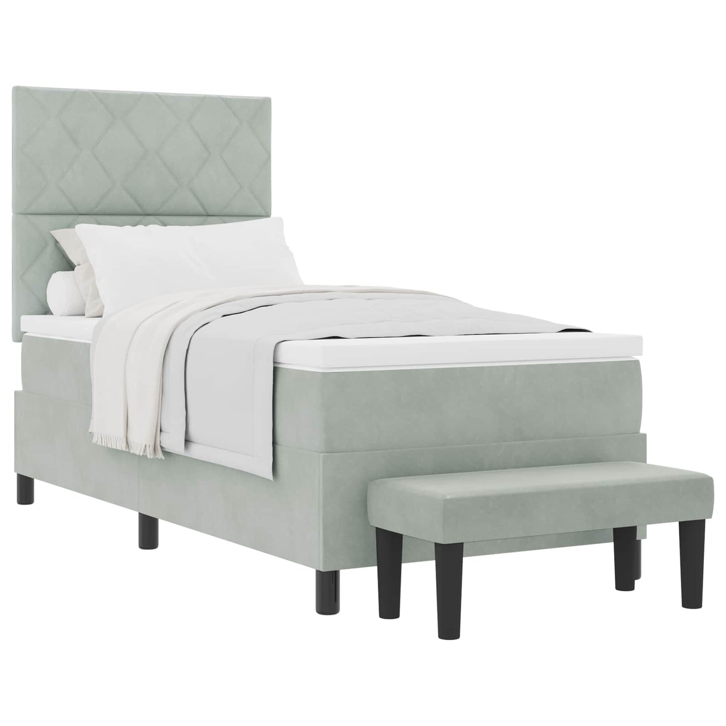 Letto a molle con materasso Grigio chiaro 90 x 190 cm Velluto