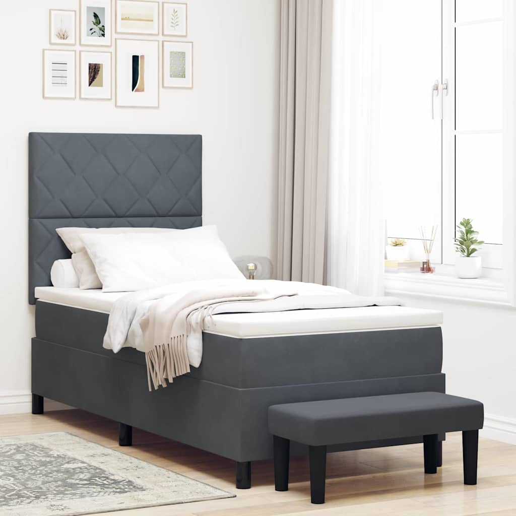 Letto a molle con materasso Grigio scuro 90 x 190 cm Velluto