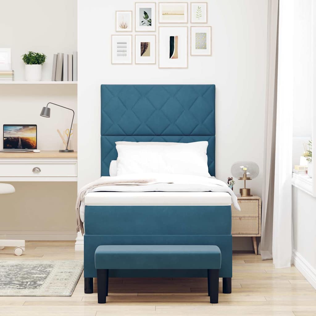 Letto a molle con materasso Blu scuro 90 x 190 cm Velluto
