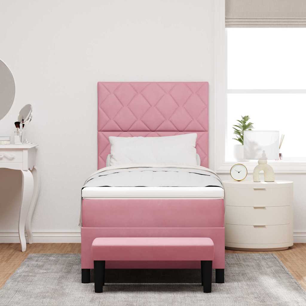 Letto a molle con materasso Rosa 90 x 190 cm Velluto