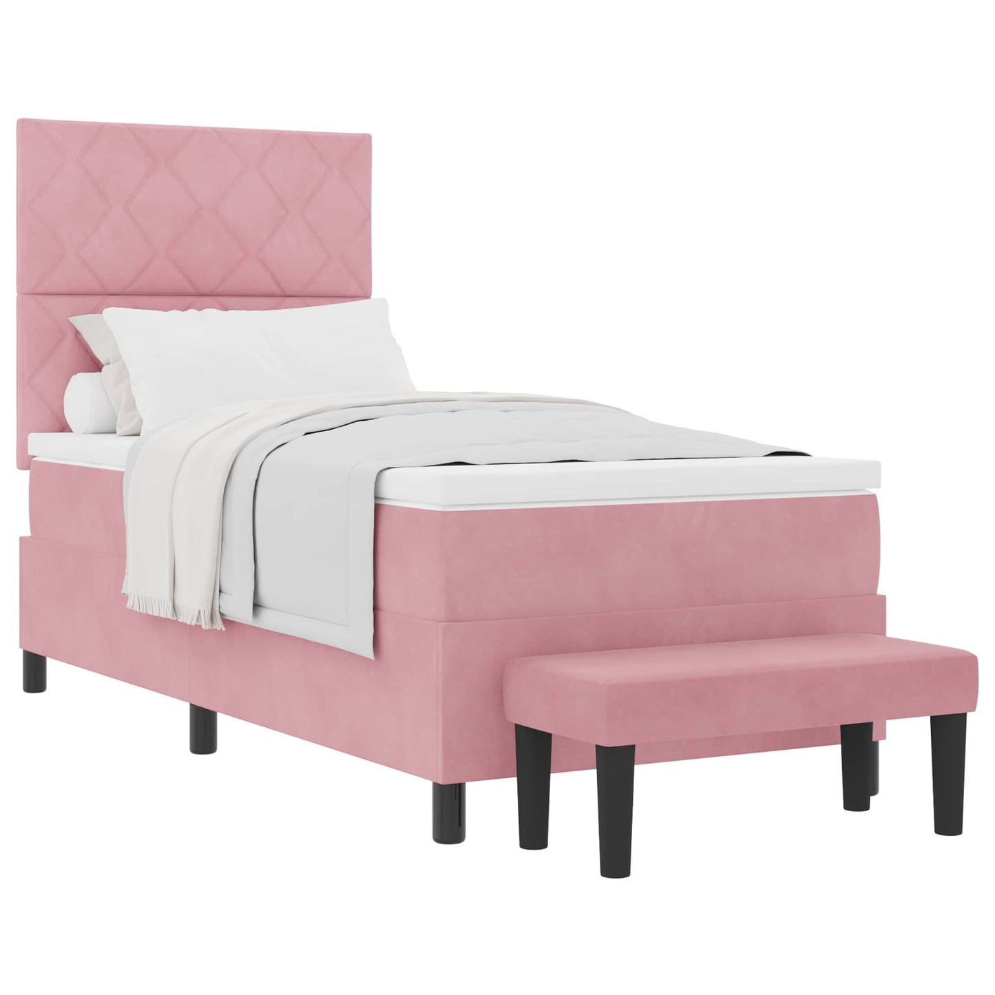 Letto a molle con materasso Rosa 90 x 190 cm Velluto