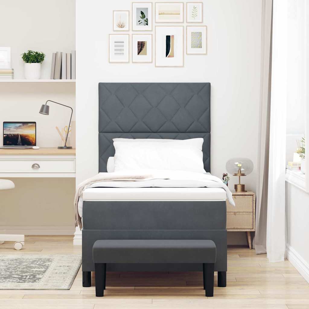 Letto a molle con materasso Grigio scuro 90 x 200 cm Velluto