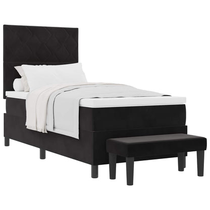 Letto a molle con materasso Nero 90 x 200 cm Velluto