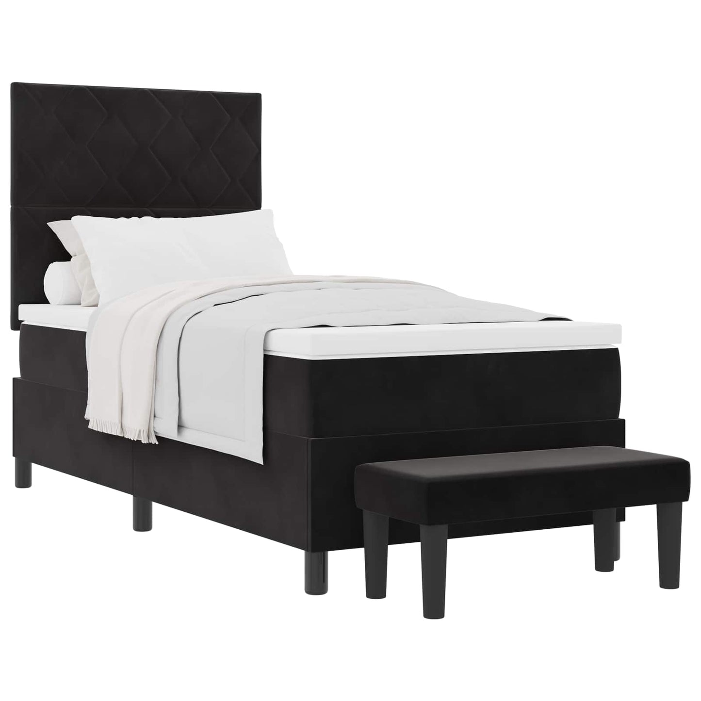 Letto a molle con materasso Nero 100 x 200 cm Velluto
