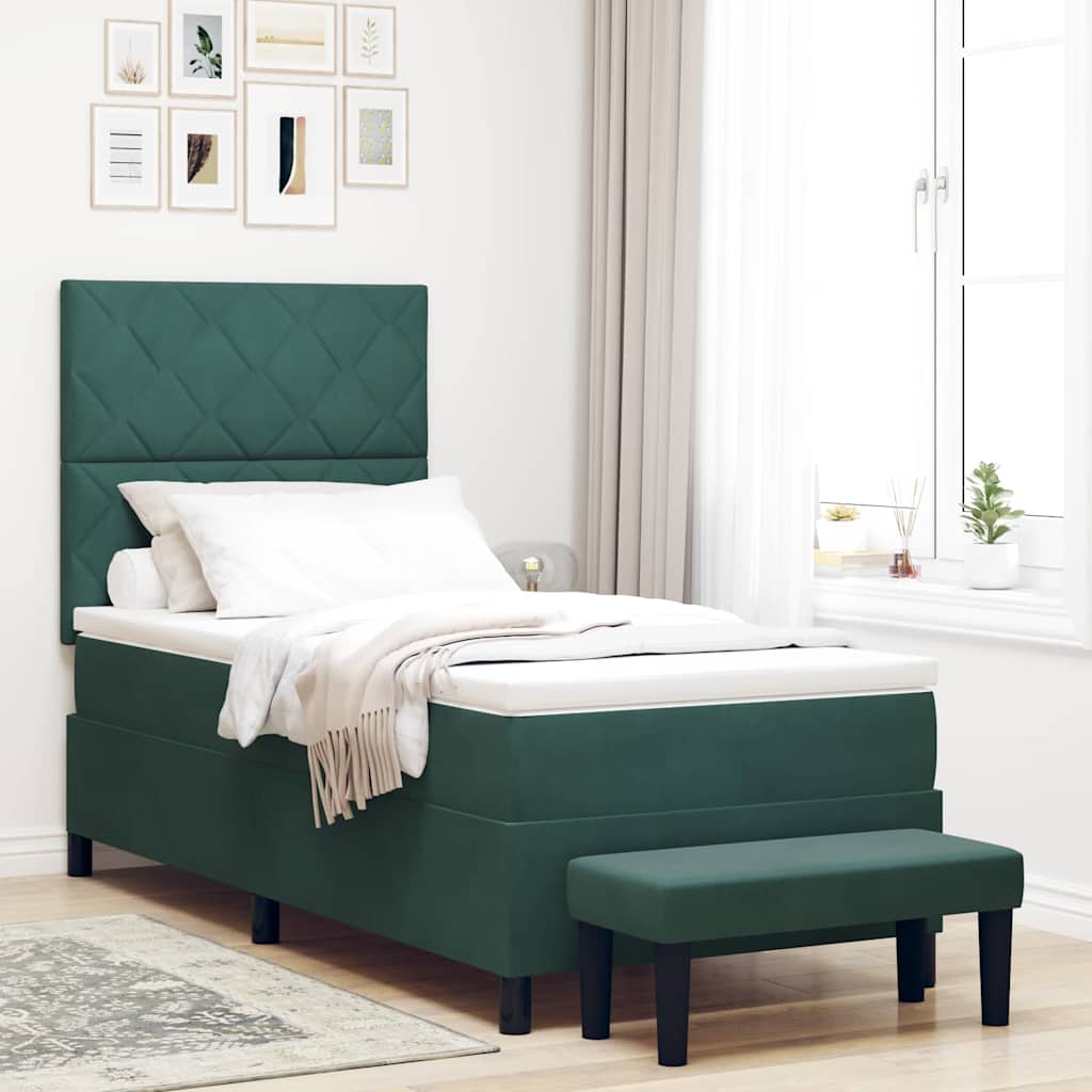 Letto a molle con materasso Verde Scuro 100 x 200 cm Velluto