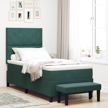 Letto a molle con materasso Verde Scuro 100 x 200 cm Velluto