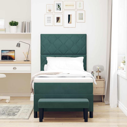 Letto a molle con materasso Verde Scuro 100 x 200 cm Velluto