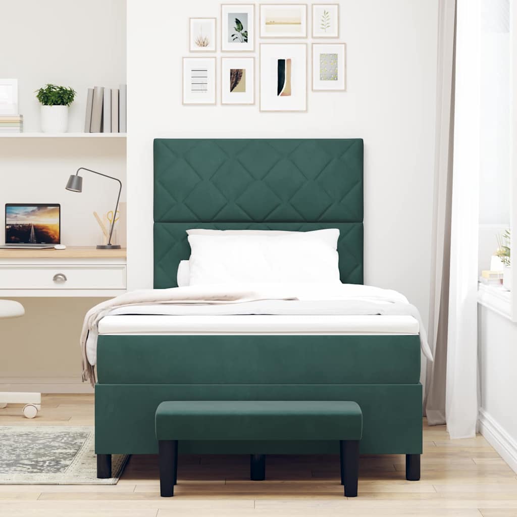 Letto a molle con materasso Verde Scuro 120 x 190 cm Velluto