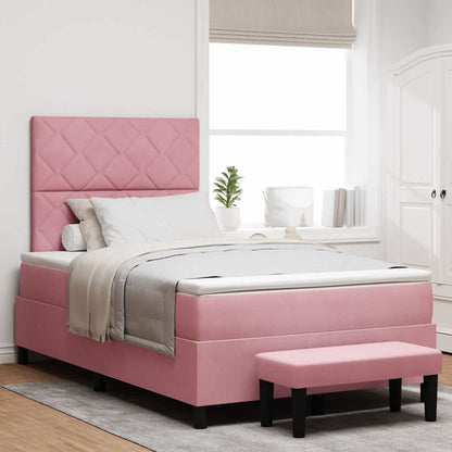 Letto a molle con materasso Rosa 120 x 190 cm Velluto