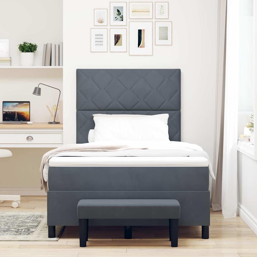 Letto a molle con materasso Grigio scuro 120 x 200 cm Velluto
