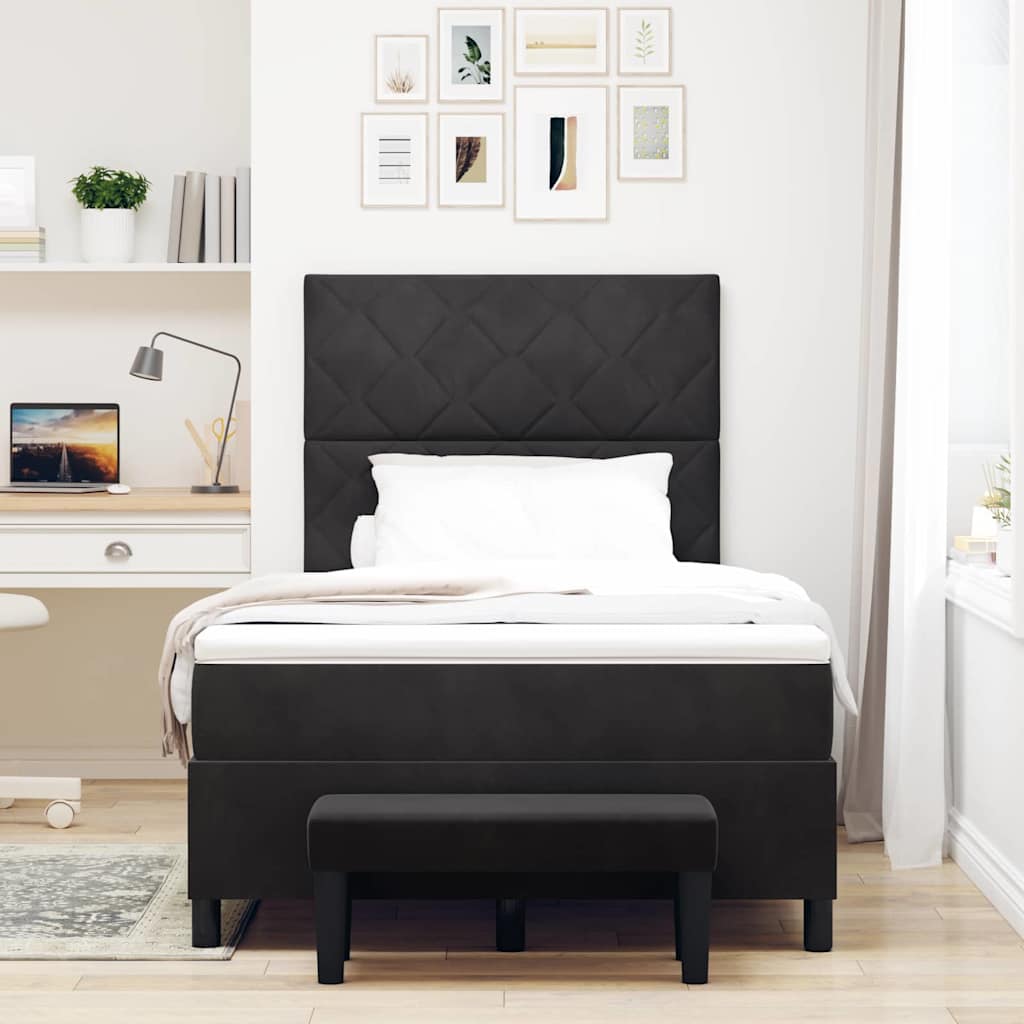 Letto a molle con materasso Nero 120 x 200 cm Velluto