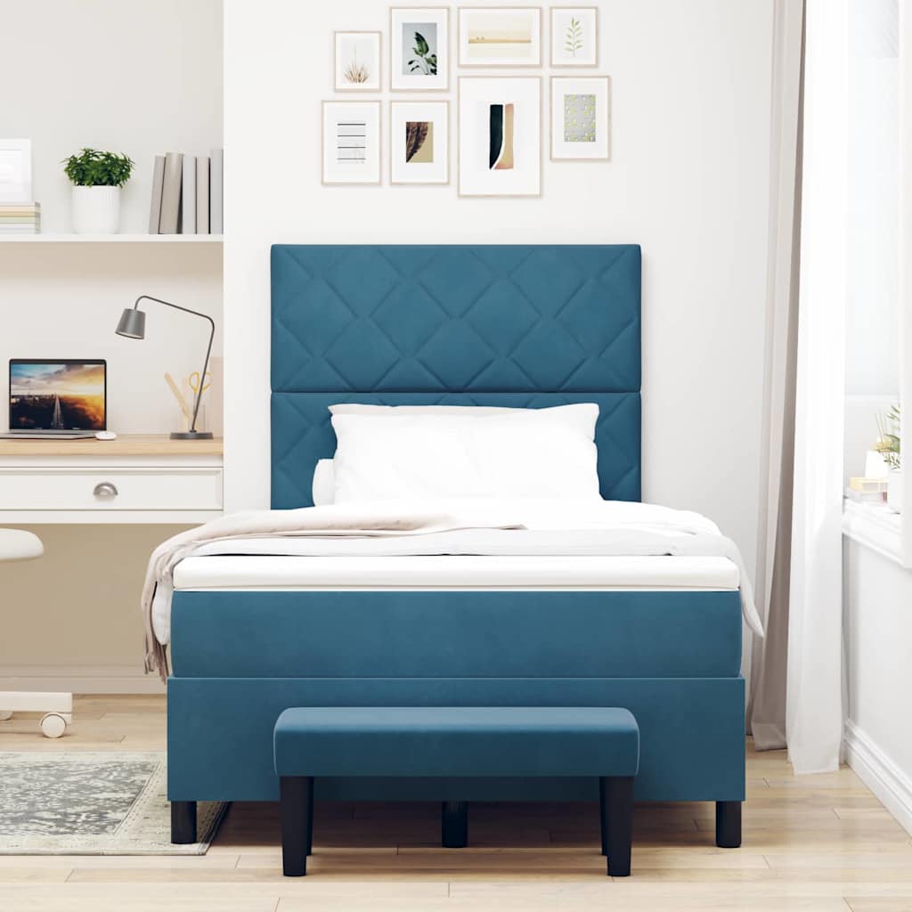 Letto a molle con materasso Blu scuro 120 x 200 cm Velluto