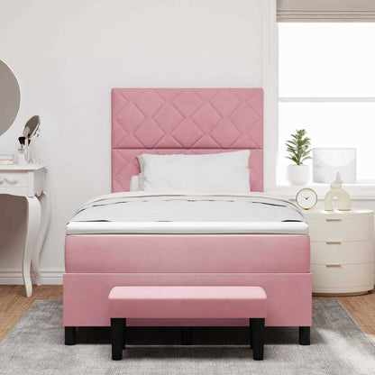 Letto a molle con materasso Rosa 120 x 200 cm Velluto